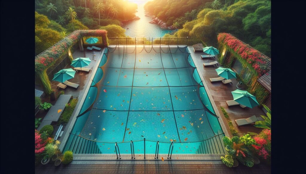 designer pool covers An aerial view of a swimming pool.